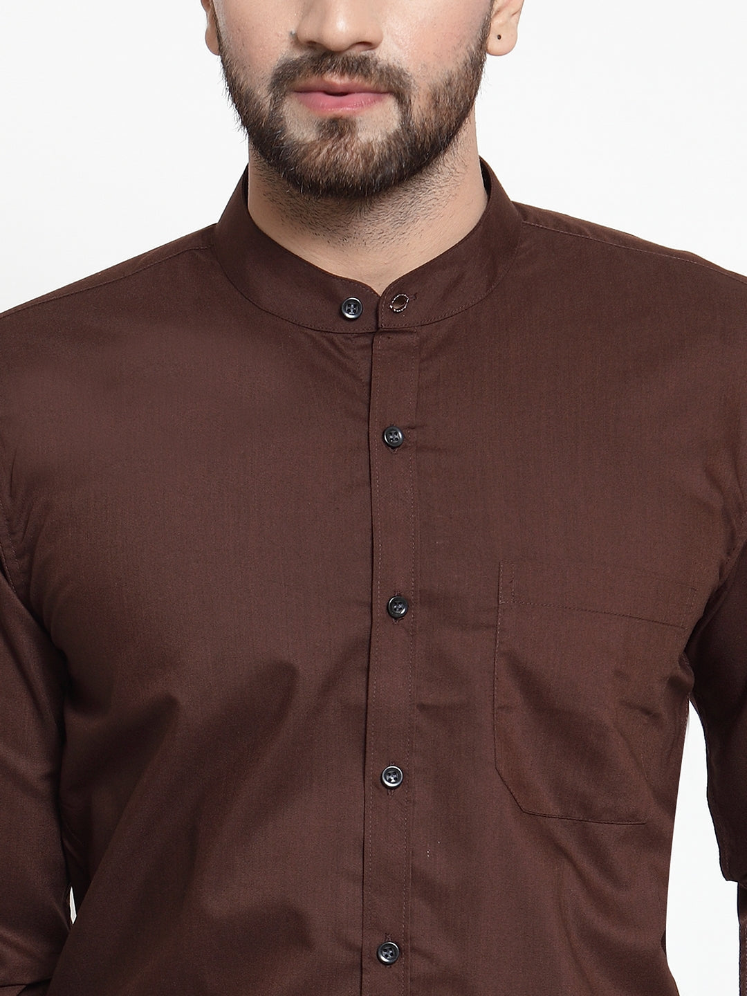 Jainish Brown Men's Cotton Solid Mandarin Collar Formal Shirts ( SF 726Coffee ) - Distacart