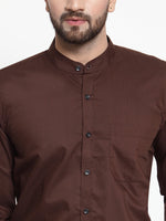 Thumbnail for Jainish Brown Men's Cotton Solid Mandarin Collar Formal Shirts ( SF 726Coffee ) - Distacart