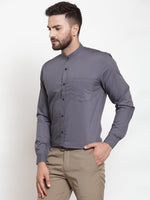 Thumbnail for Jainish Grey Men's Cotton Solid Mandarin Collar Formal Shirts ( SF 726Grey ) - Distacart