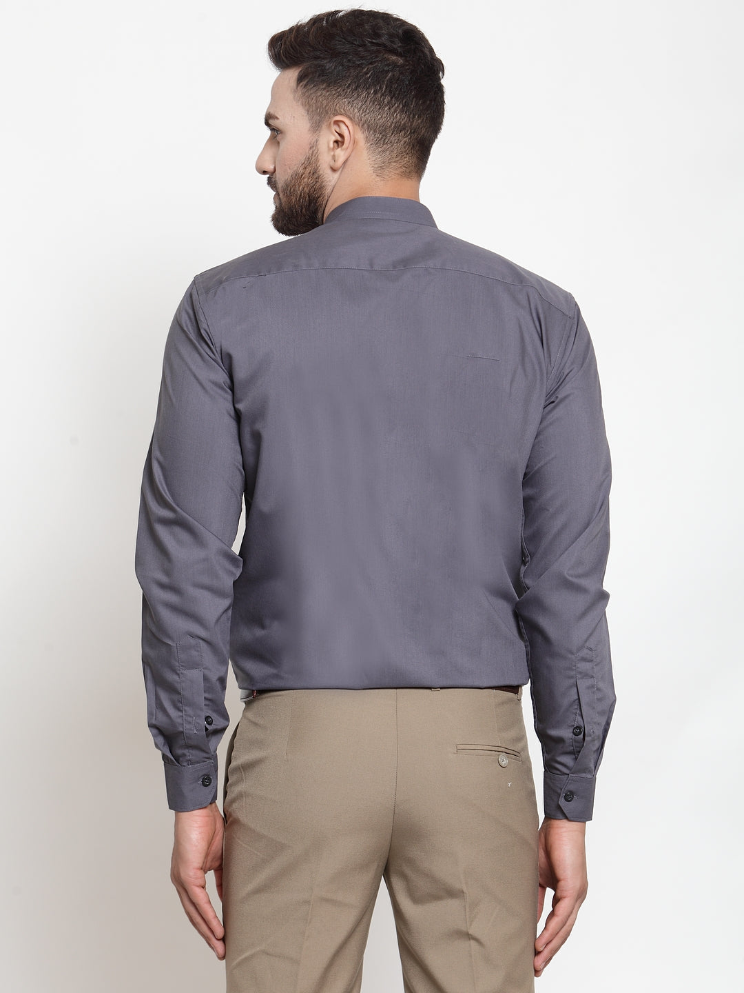 Jainish Grey Men's Cotton Solid Mandarin Collar Formal Shirts ( SF 726Grey ) - Distacart