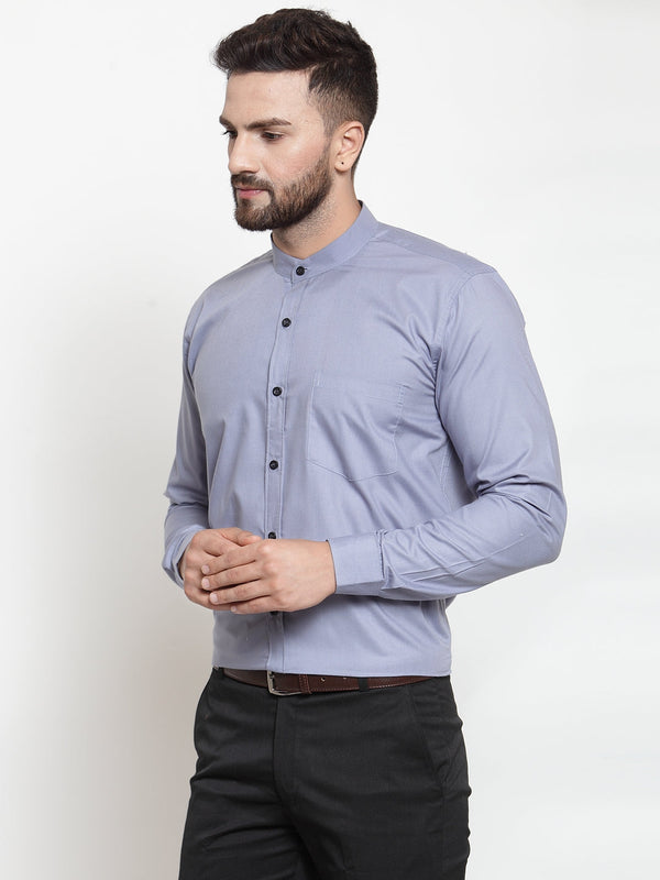 Jainish Grey Men's Cotton Solid Mandarin Collar Formal Shirts ( SF 726Light-Grey ) - Distacart