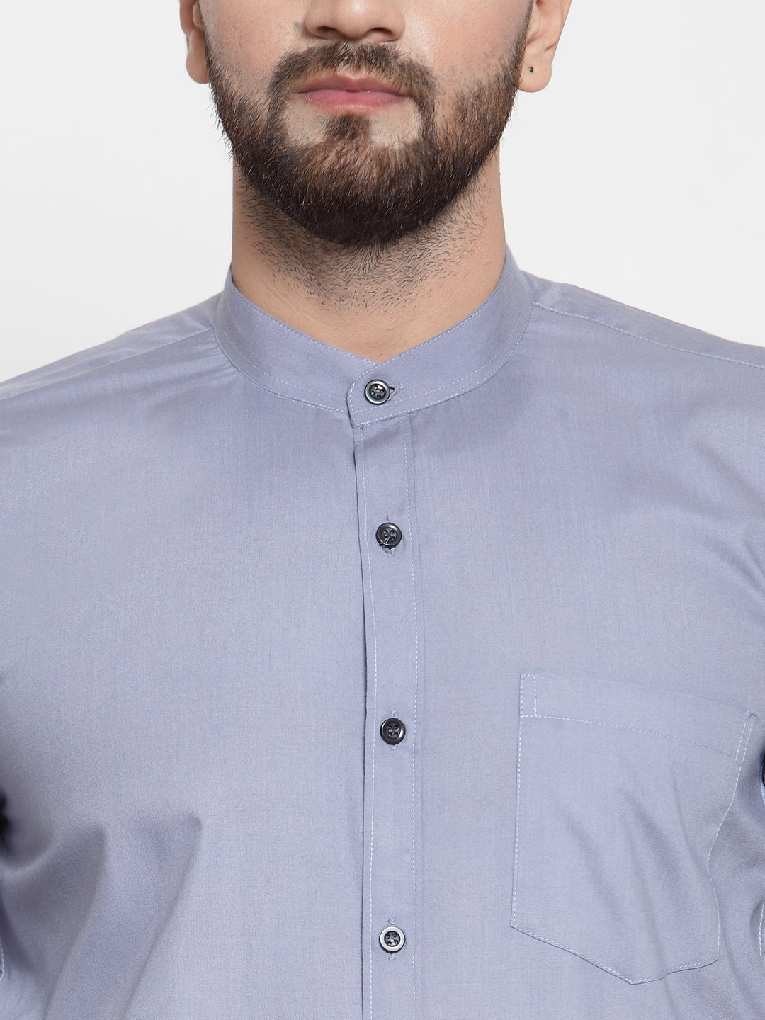 Jainish Grey Men's Cotton Solid Mandarin Collar Formal Shirts ( SF 726Light-Grey ) - Distacart
