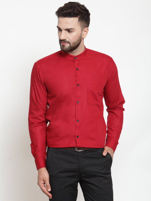 Jainish Maroon Men's Cotton Solid Mandarin Collar Formal Shirts ( SF 726Maroon ) - Distacart