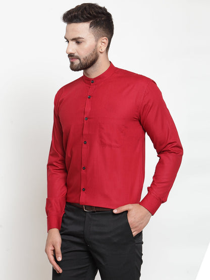 Jainish Maroon Men's Cotton Solid Mandarin Collar Formal Shirts ( SF 726Maroon ) - Distacart