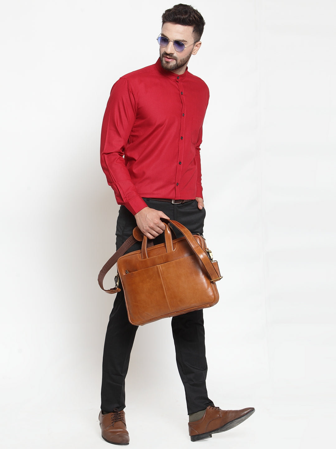 Jainish Maroon Men's Cotton Solid Mandarin Collar Formal Shirts ( SF 726Maroon ) - Distacart