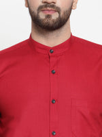 Thumbnail for Jainish Maroon Men's Cotton Solid Mandarin Collar Formal Shirts ( SF 726Maroon ) - Distacart