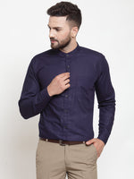 Thumbnail for Jainish Navy Men's Cotton Solid Mandarin Collar Formal Shirts ( SF 726Navy ) - Distacart