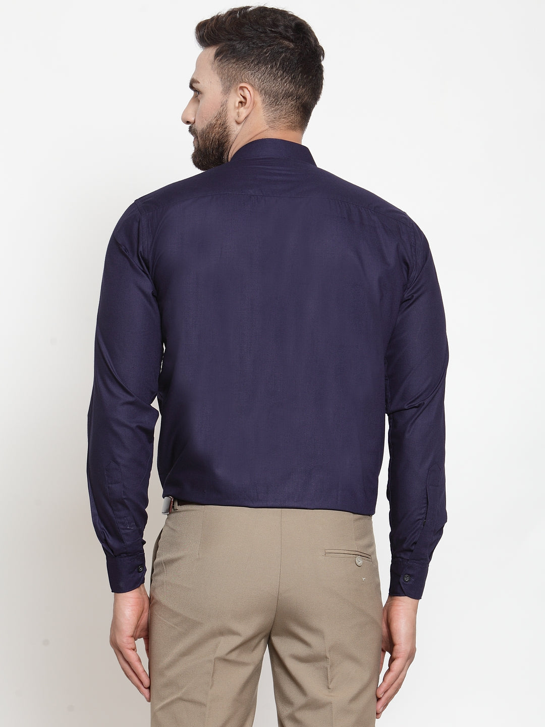 Jainish Navy Men's Cotton Solid Mandarin Collar Formal Shirts ( SF 726Navy ) - Distacart