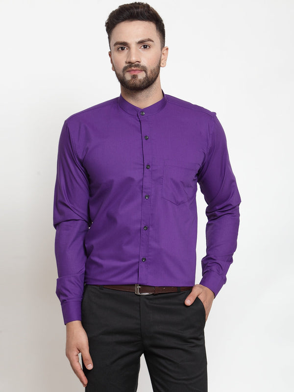 Jainish Purple Men's Cotton Solid Mandarin Collar Formal Shirts ( SF 726Purple ) - Distacart
