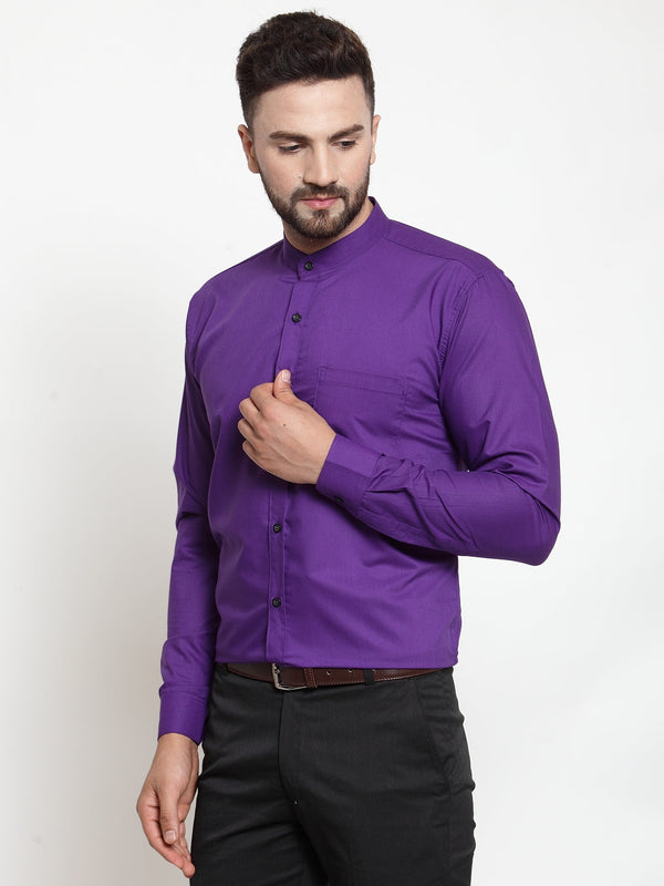 Jainish Purple Men's Cotton Solid Mandarin Collar Formal Shirts ( SF 726Purple ) - Distacart