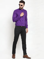 Thumbnail for Jainish Purple Men's Cotton Solid Mandarin Collar Formal Shirts ( SF 726Purple ) - Distacart