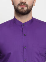 Thumbnail for Jainish Purple Men's Cotton Solid Mandarin Collar Formal Shirts ( SF 726Purple ) - Distacart