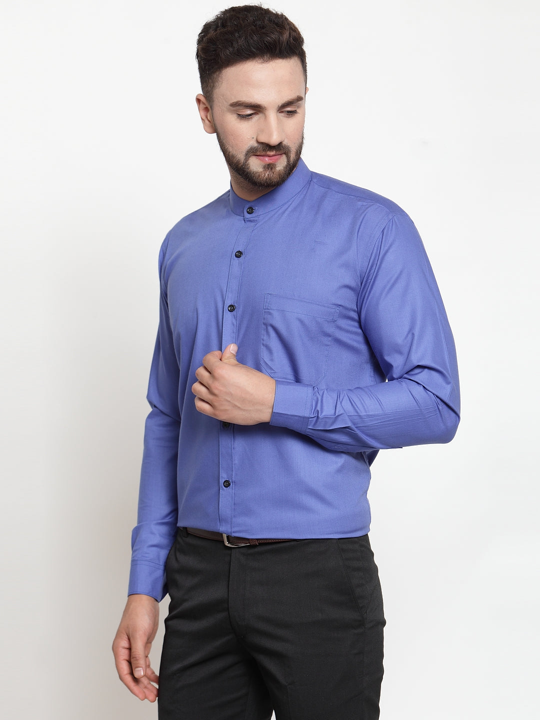 Jainish Blue Men's Cotton Solid Mandarin Collar Formal Shirts ( SF 726Royal-Blue ) - Distacart