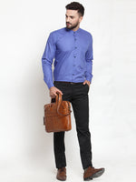 Thumbnail for Jainish Blue Men's Cotton Solid Mandarin Collar Formal Shirts ( SF 726Royal-Blue ) - Distacart