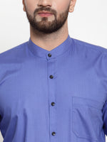 Thumbnail for Jainish Blue Men's Cotton Solid Mandarin Collar Formal Shirts ( SF 726Royal-Blue ) - Distacart