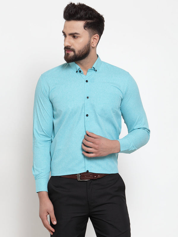 Jainish Green Men's Cotton Solid Button Down Formal Shirts ( SF 734Aqua ) - Distacart
