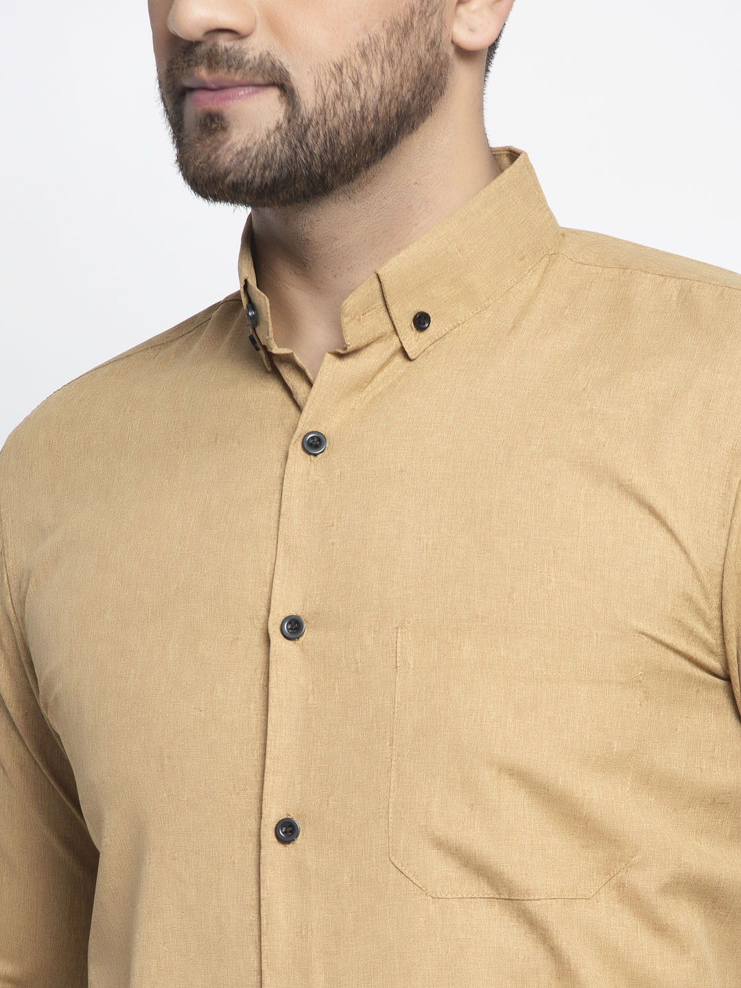Jainish Beige Men's Cotton Solid Button Down Formal Shirts ( SF 734Beige ) - Distacart