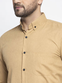 Thumbnail for Jainish Beige Men's Cotton Solid Button Down Formal Shirts ( SF 734Beige ) - Distacart
