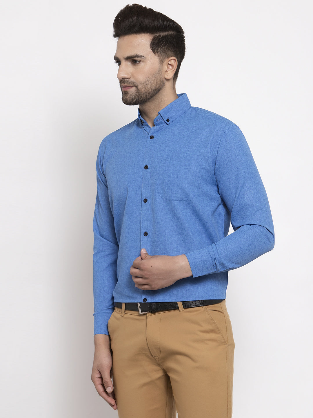 Jainish Blue Men's Cotton Solid Button Down Formal Shirts ( SF 734Blue ) - Distacart