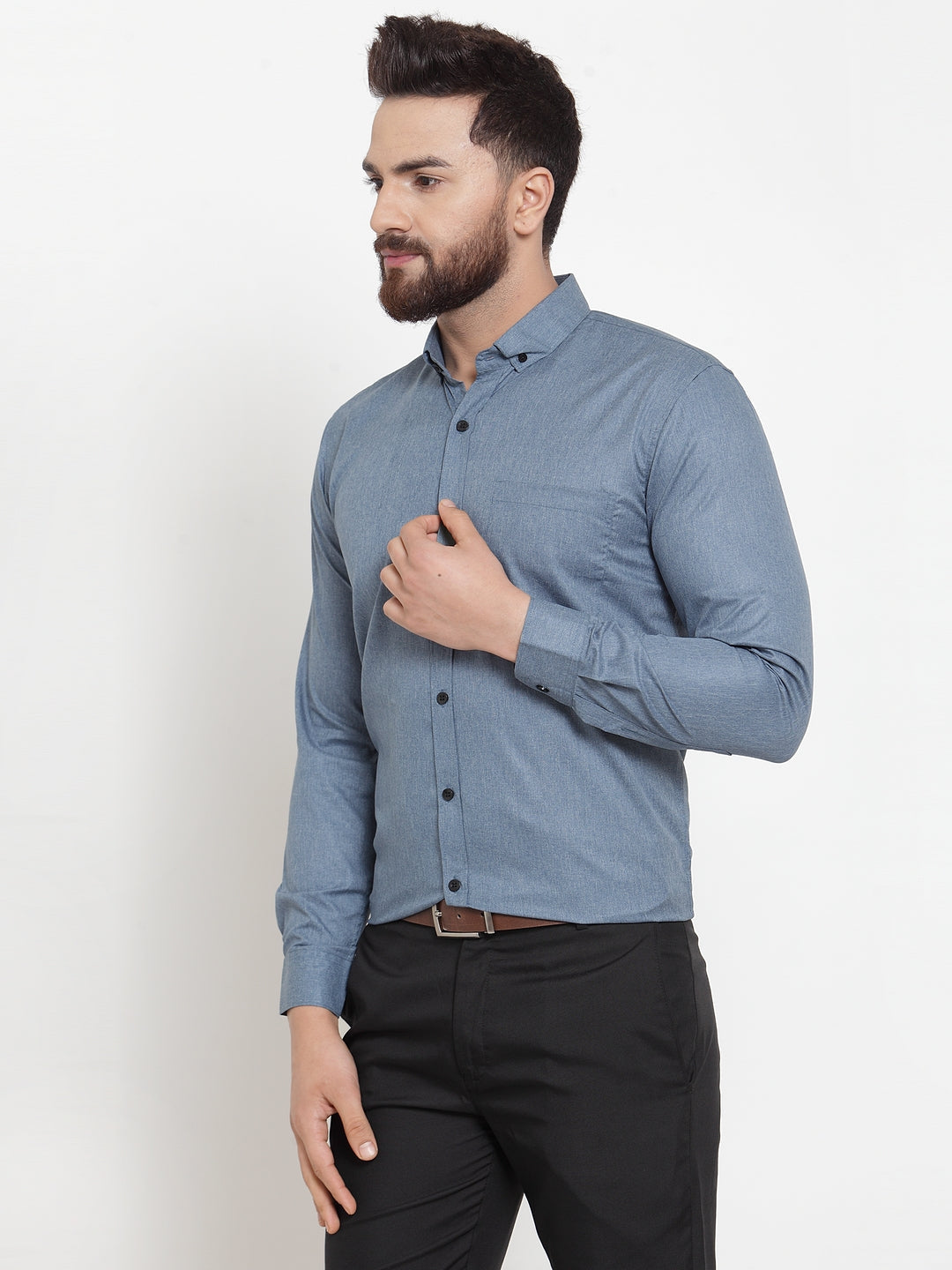 Jainish Grey Men's Cotton Solid Button Down Formal Shirts ( SF 734Grey ) - Distacart
