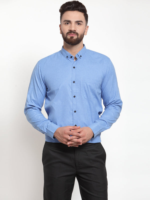 Jainish Blue Men's Cotton Solid Button Down Formal Shirts ( SF 734Light-Blue ) - Distacart