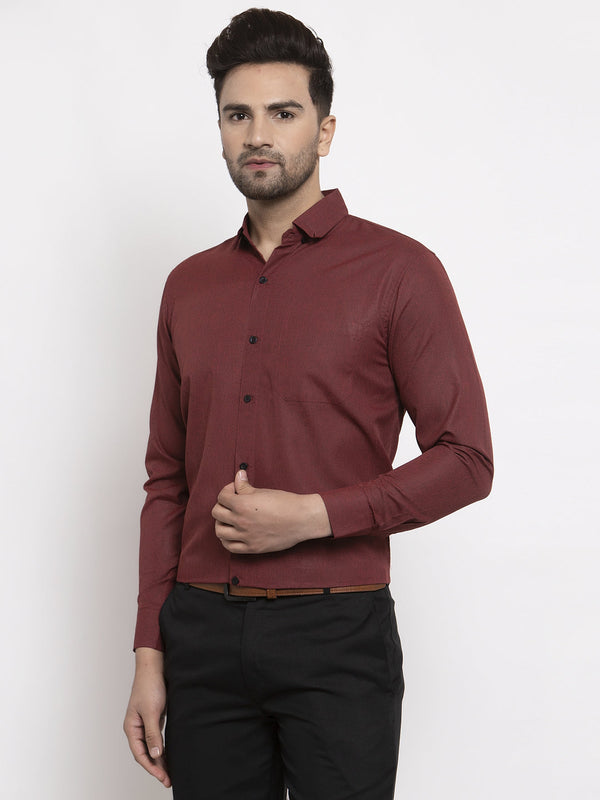 Jainish Maroon Men's Cotton Solid Button Down Formal Shirts ( SF 734Maroon ) - Distacart