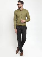 Thumbnail for Jainish Olive Men's Cotton Solid Button Down Formal Shirts ( SF 734Olive ) - Distacart