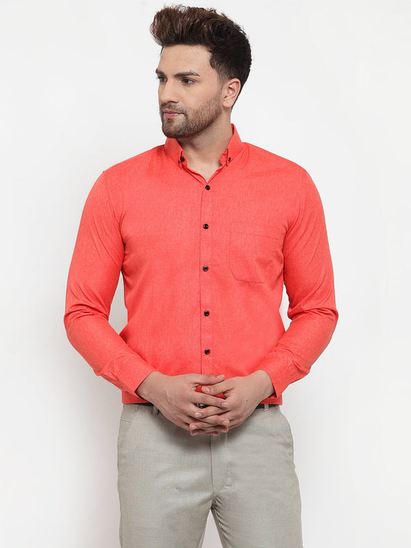 Jainish Orange Men's Cotton Solid Button Down Formal Shirts ( SF 734Orange ) - Distacart