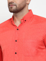 Thumbnail for Jainish Orange Men's Cotton Solid Button Down Formal Shirts ( SF 734Orange ) - Distacart