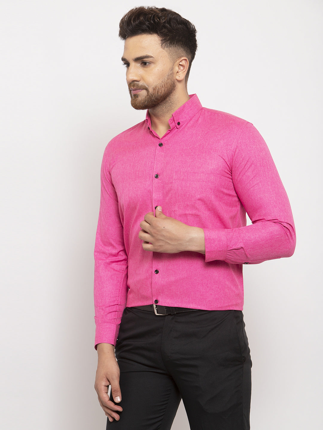 Jainish Pink Men's Cotton Solid Button Down Formal Shirts ( SF 734Pink ) - Distacart