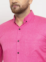 Thumbnail for Jainish Pink Men's Cotton Solid Button Down Formal Shirts ( SF 734Pink ) - Distacart
