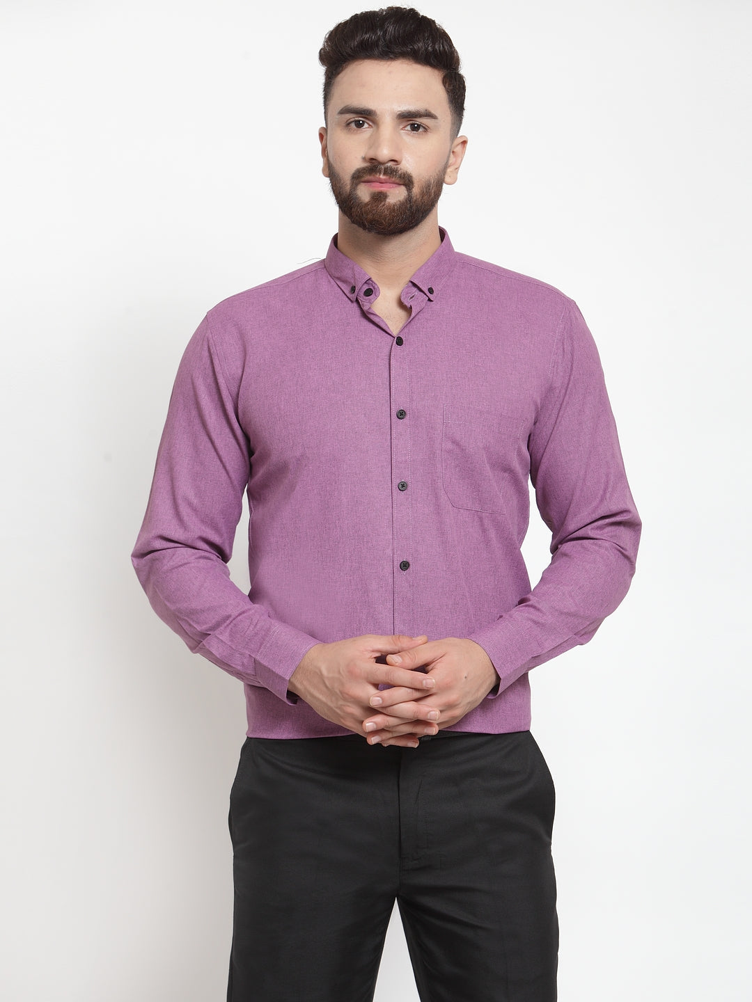 Jainish Purple Men's Cotton Solid Button Down Formal Shirts ( SF 734Purple ) - Distacart