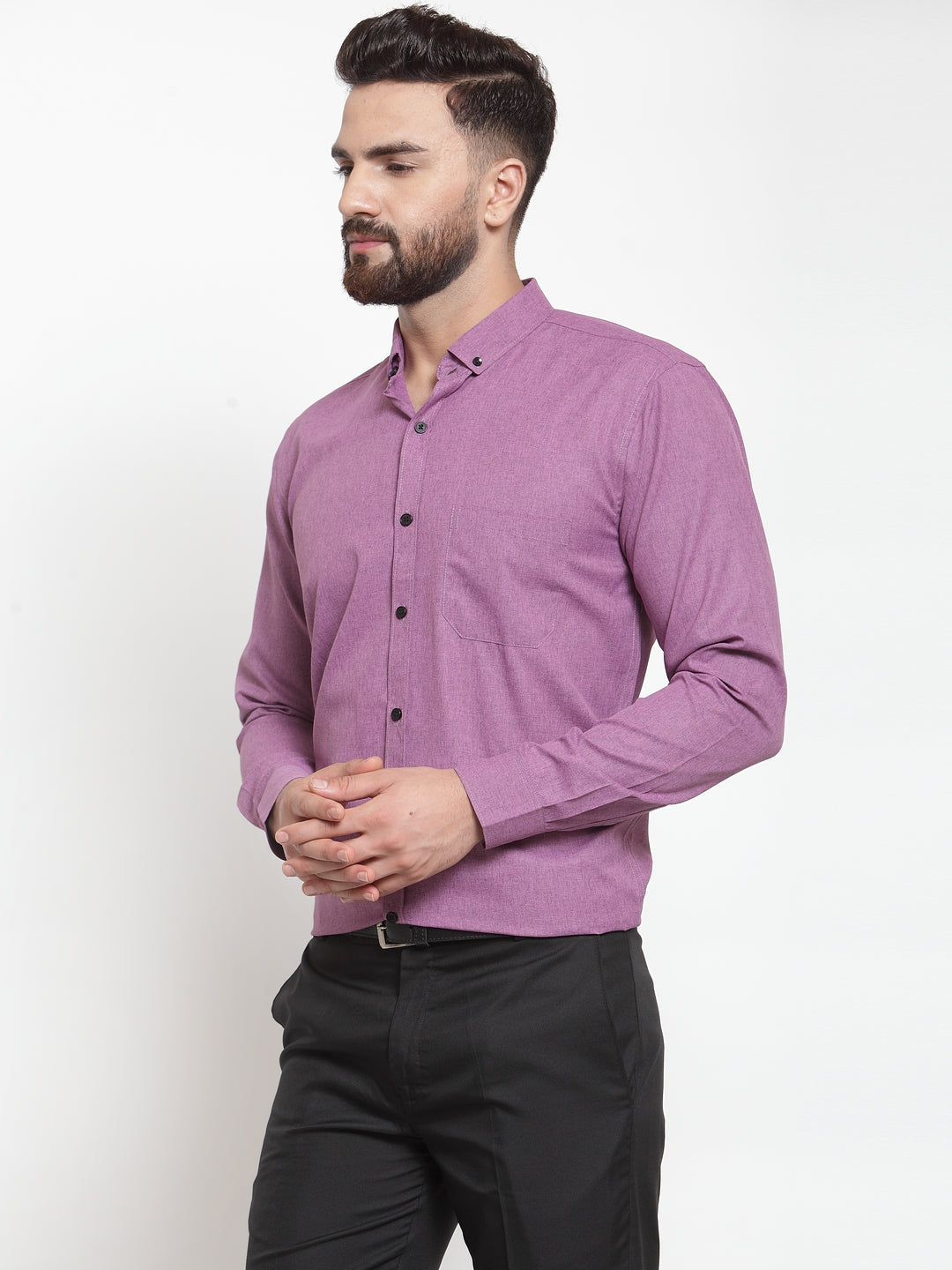Jainish Purple Men's Cotton Solid Button Down Formal Shirts ( SF 734Purple ) - Distacart