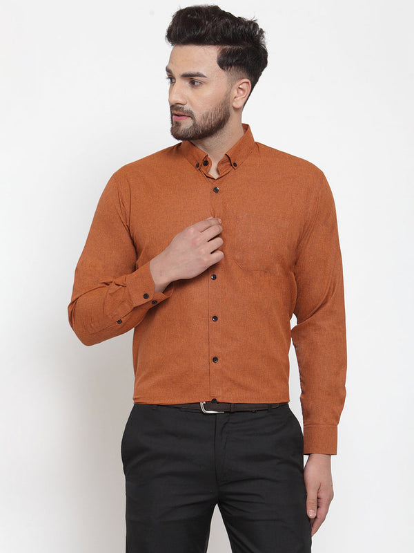 Jainish Rust Men's Cotton Solid Button Down Formal Shirts ( SF 734Rust ) - Distacart