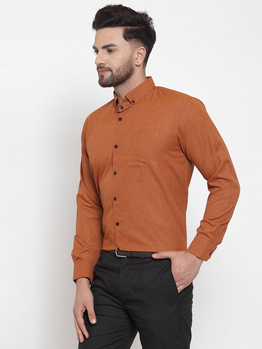 Jainish Rust Men's Cotton Solid Button Down Formal Shirts ( SF 734Rust ) - Distacart