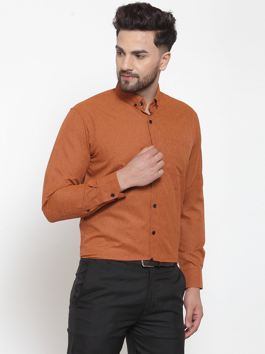 Jainish Rust Men's Cotton Solid Button Down Formal Shirts ( SF 734Rust ) - Distacart