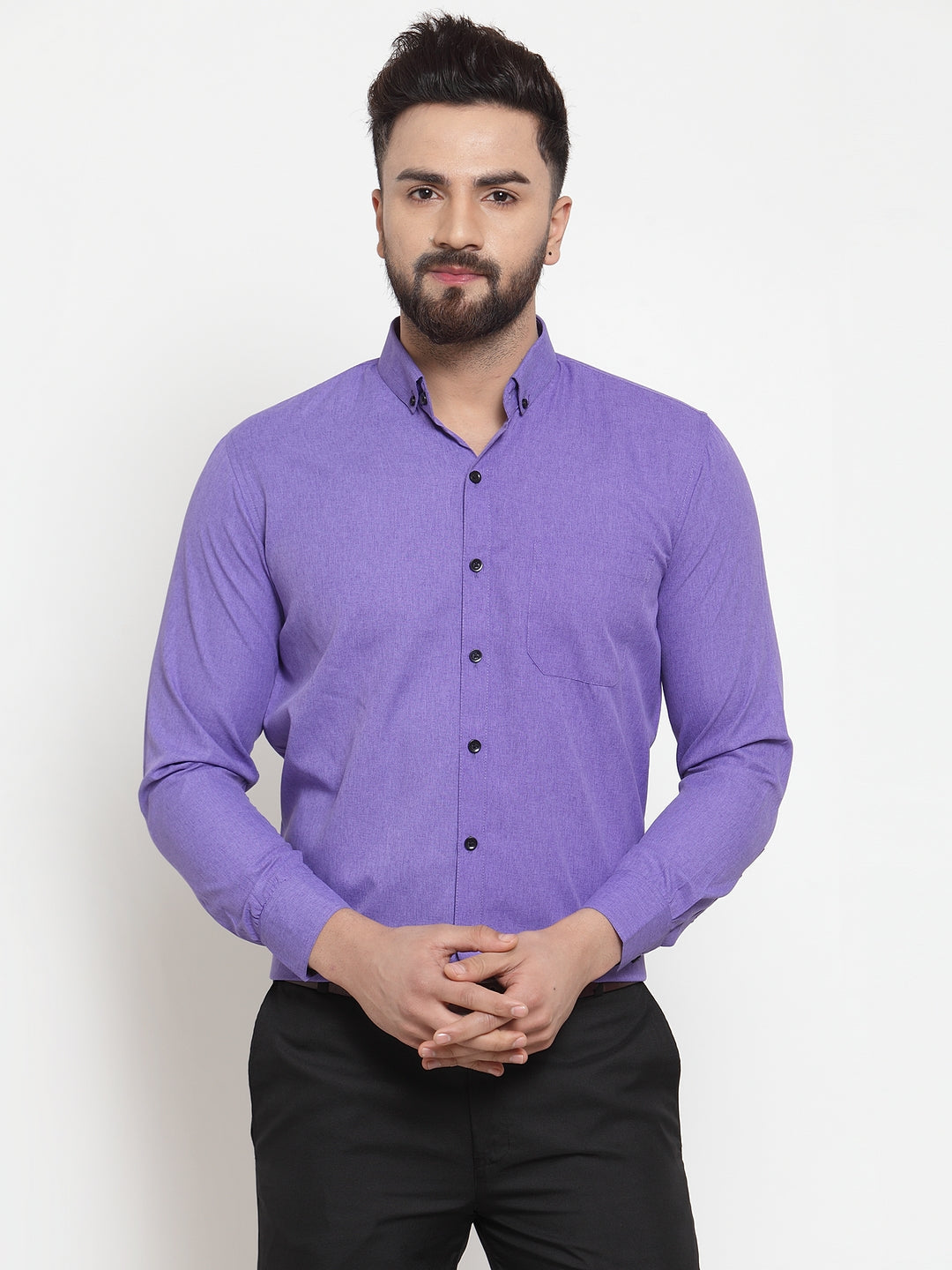 Jainish Purple Men's Cotton Solid Button Down Formal Shirts ( SF 734Voilet ) - Distacart