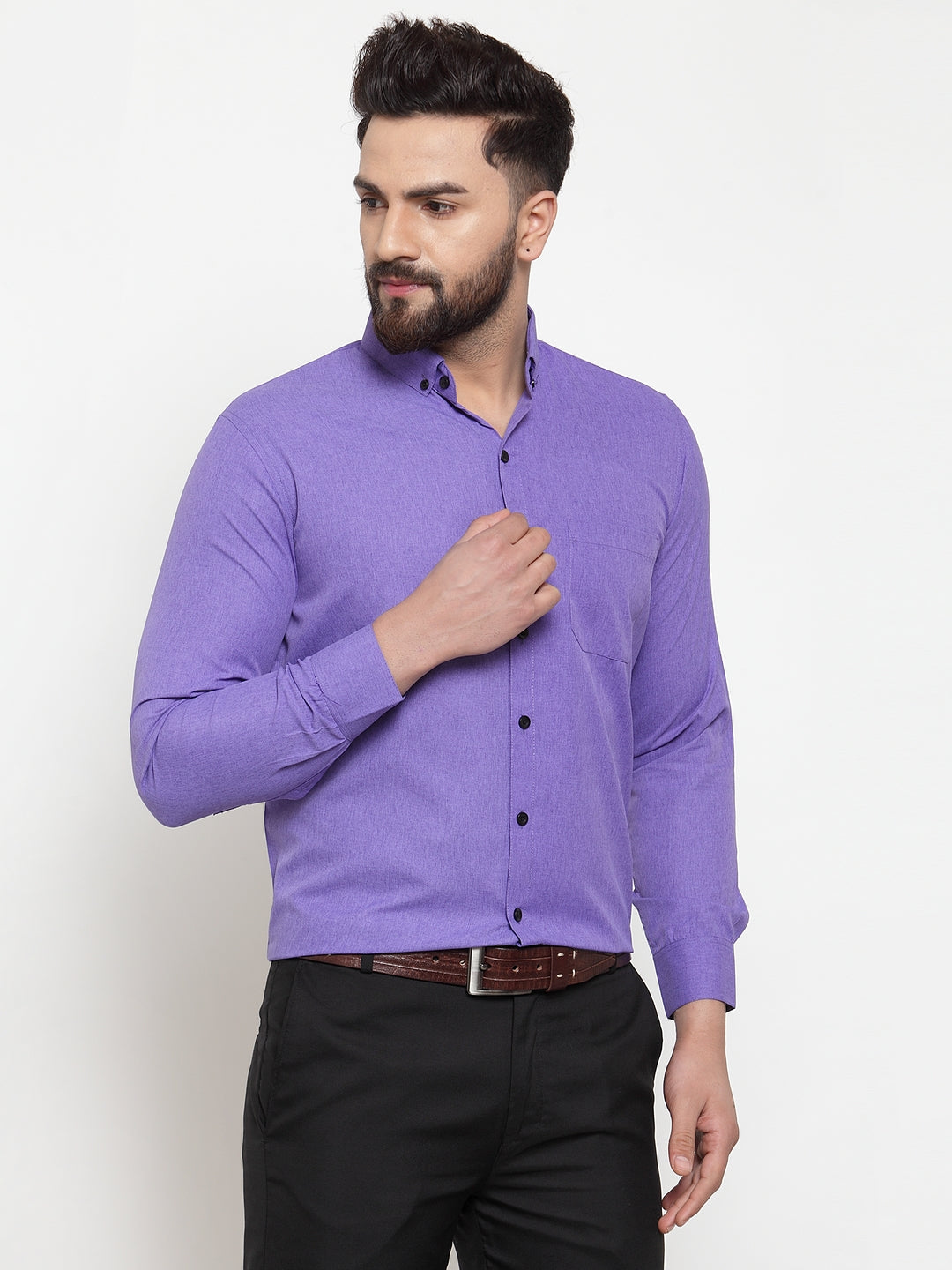 Jainish Purple Men's Cotton Solid Button Down Formal Shirts ( SF 734Voilet ) - Distacart