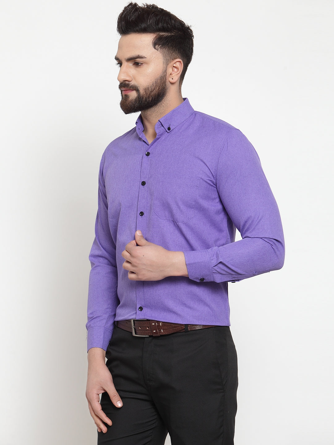 Jainish Purple Men's Cotton Solid Button Down Formal Shirts ( SF 734Voilet ) - Distacart