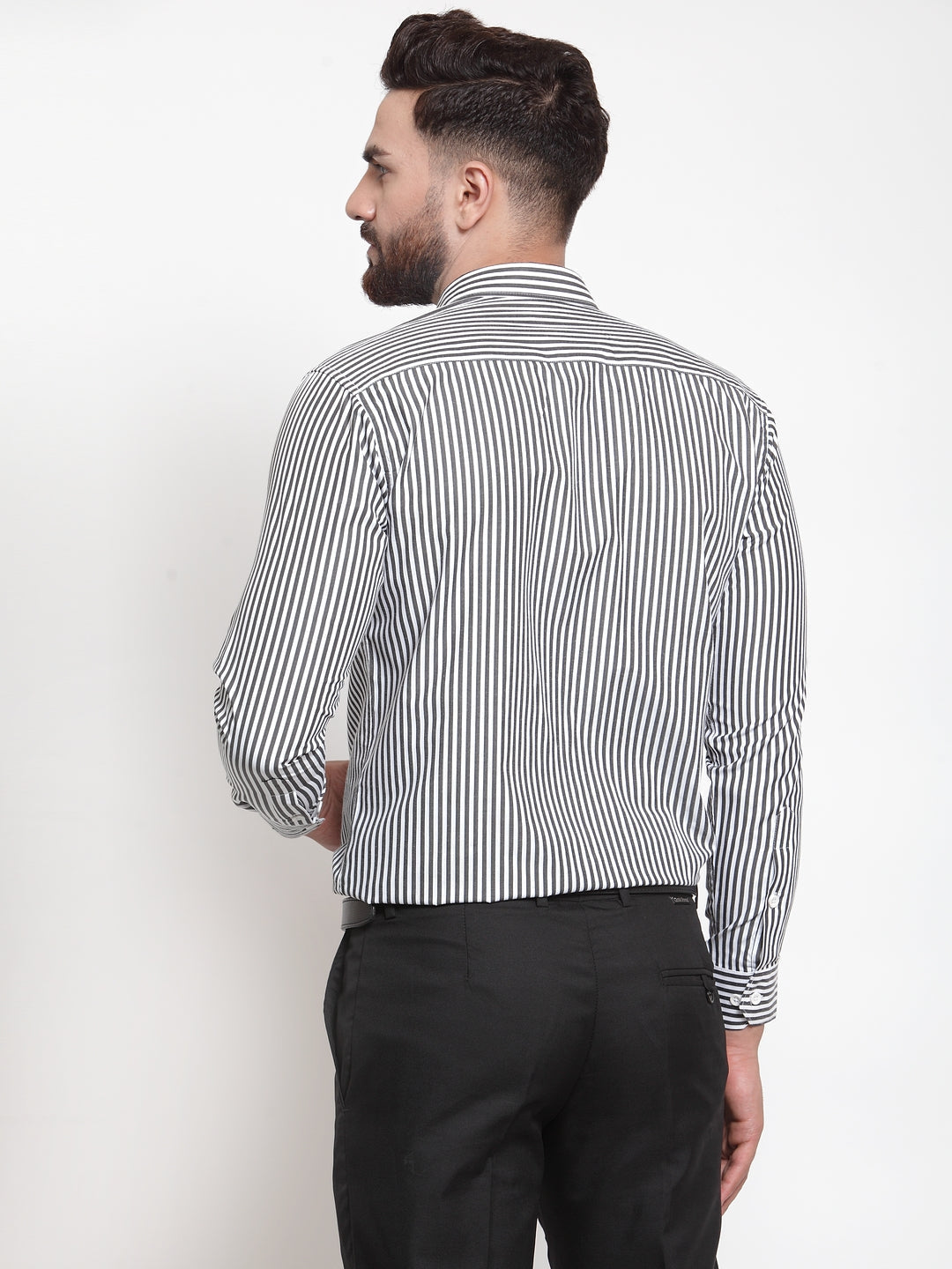 Jainish Black Men's Cotton Striped Formal Shirts ( SF 735Black ) - Distacart