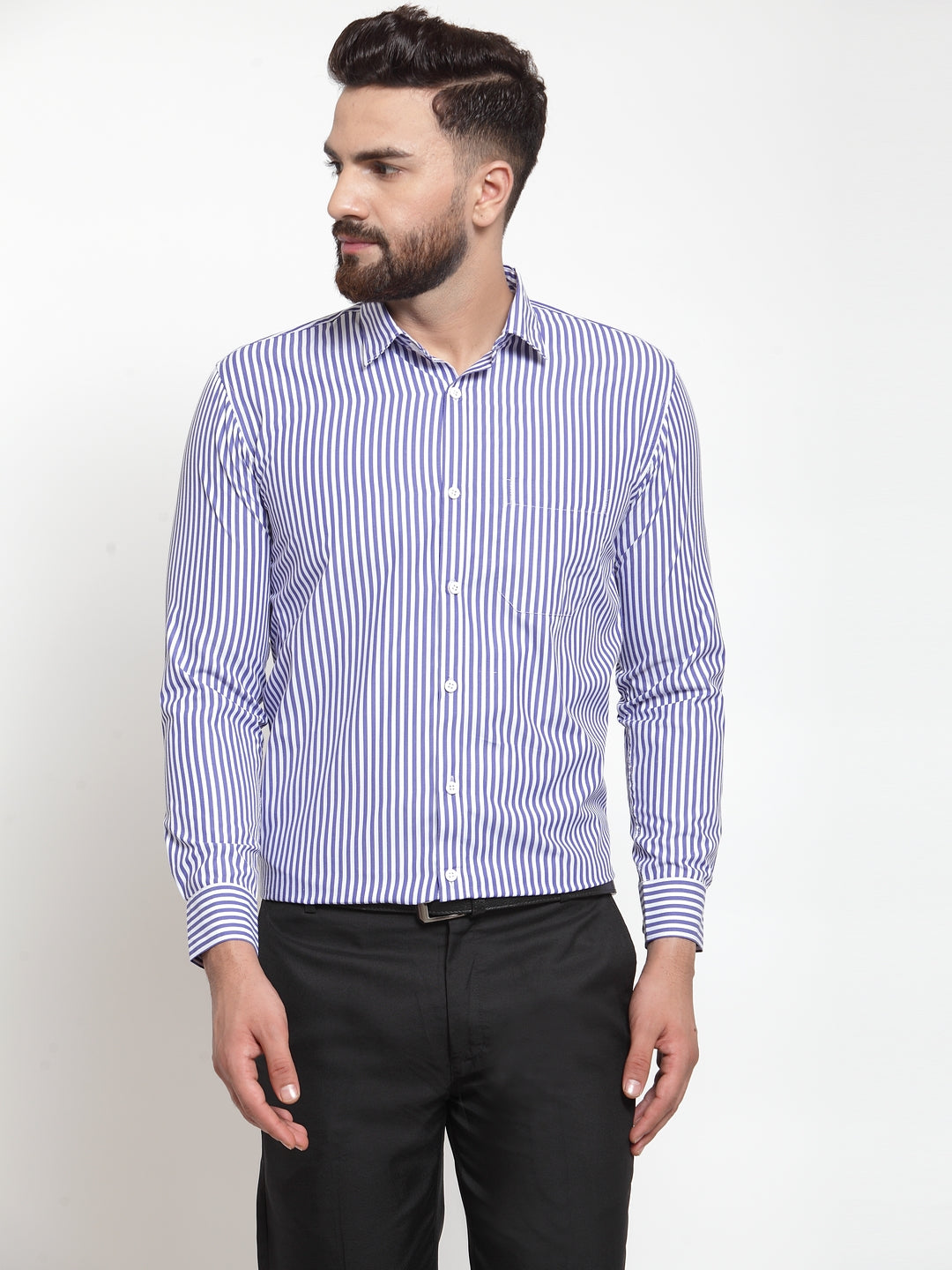 Jainish Blue Men's Cotton Striped Formal Shirts ( SF 735Blue ) - Distacart