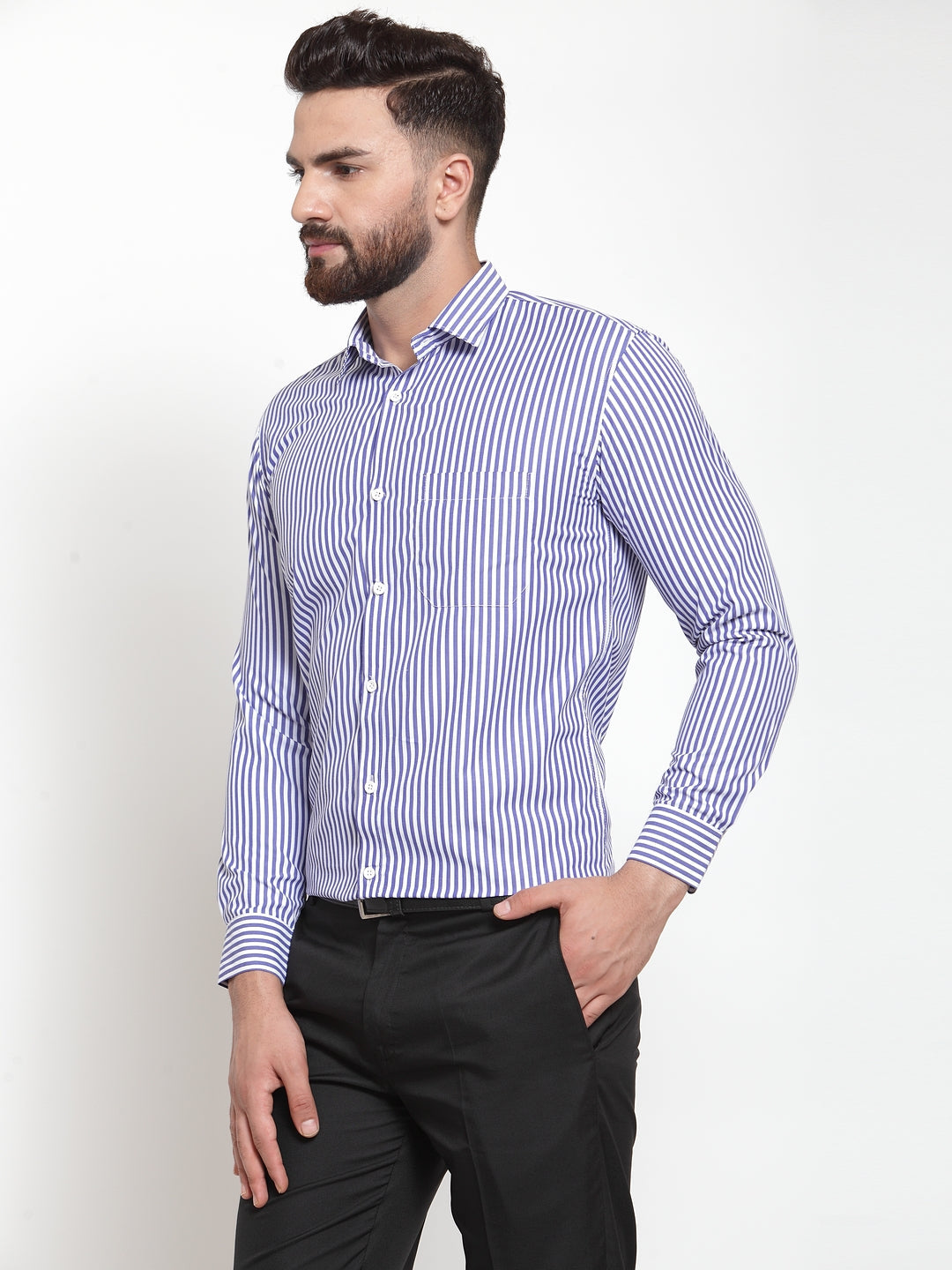 Jainish Blue Men's Cotton Striped Formal Shirts ( SF 735Blue ) - Distacart
