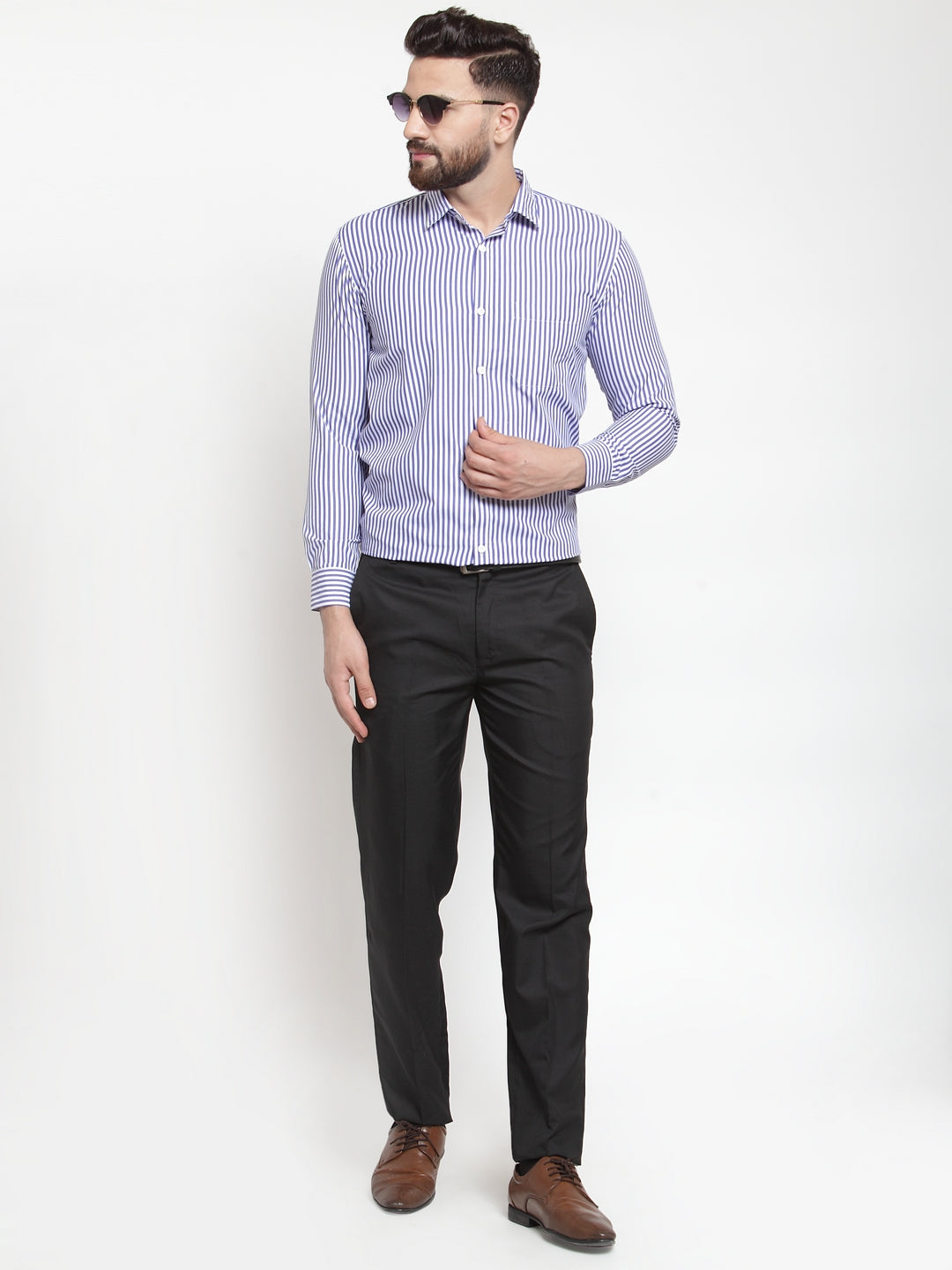 Jainish Blue Men's Cotton Striped Formal Shirts ( SF 735Blue ) - Distacart