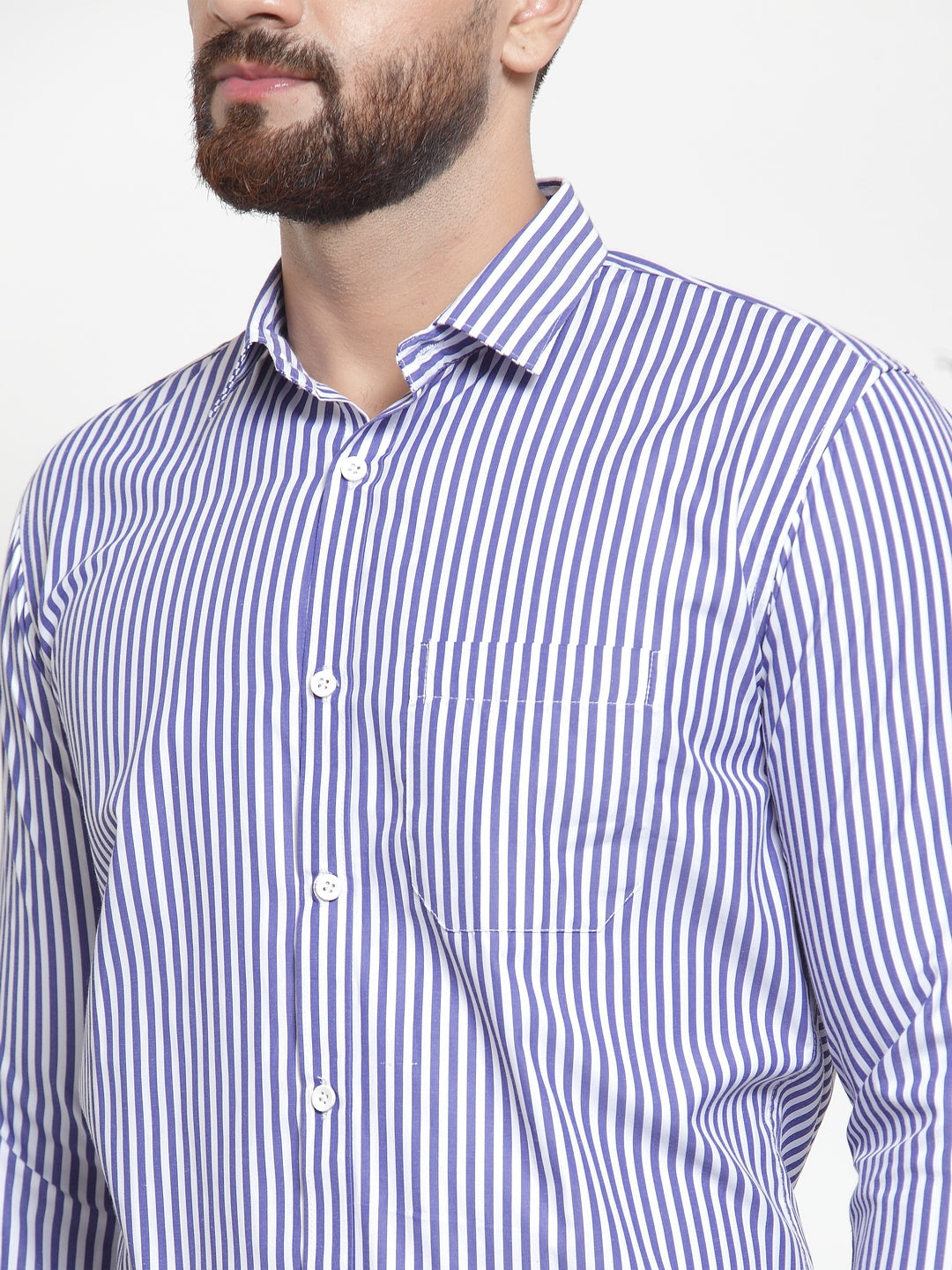 Jainish Blue Men's Cotton Striped Formal Shirts ( SF 735Blue ) - Distacart