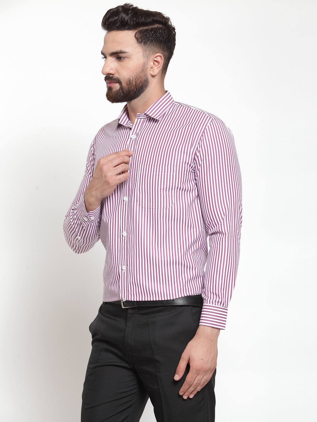 Jainish Purple Men's Cotton Striped Formal Shirts ( SF 735Purple ) - Distacart