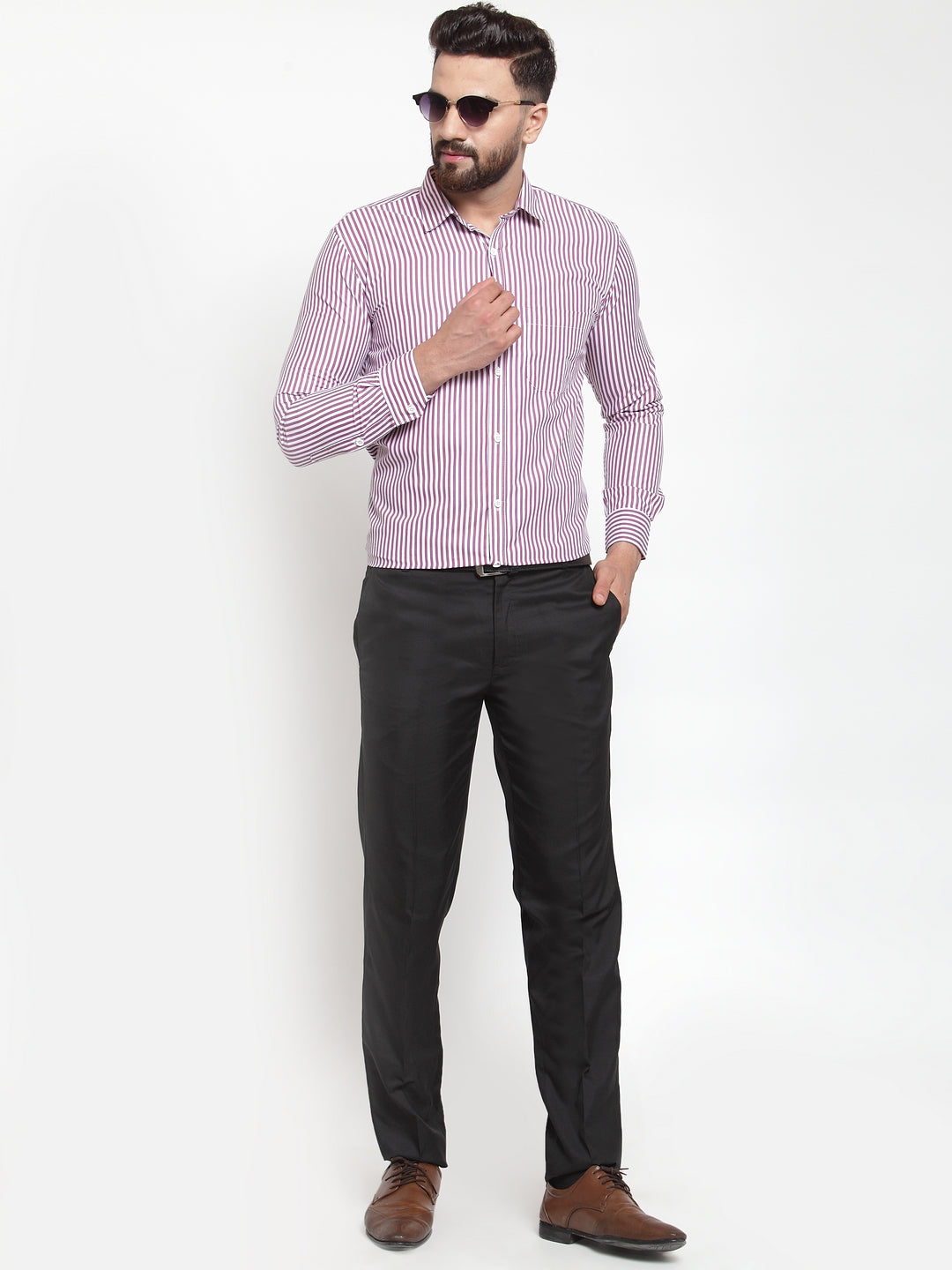 Jainish Purple Men's Cotton Striped Formal Shirts ( SF 735Purple ) - Distacart