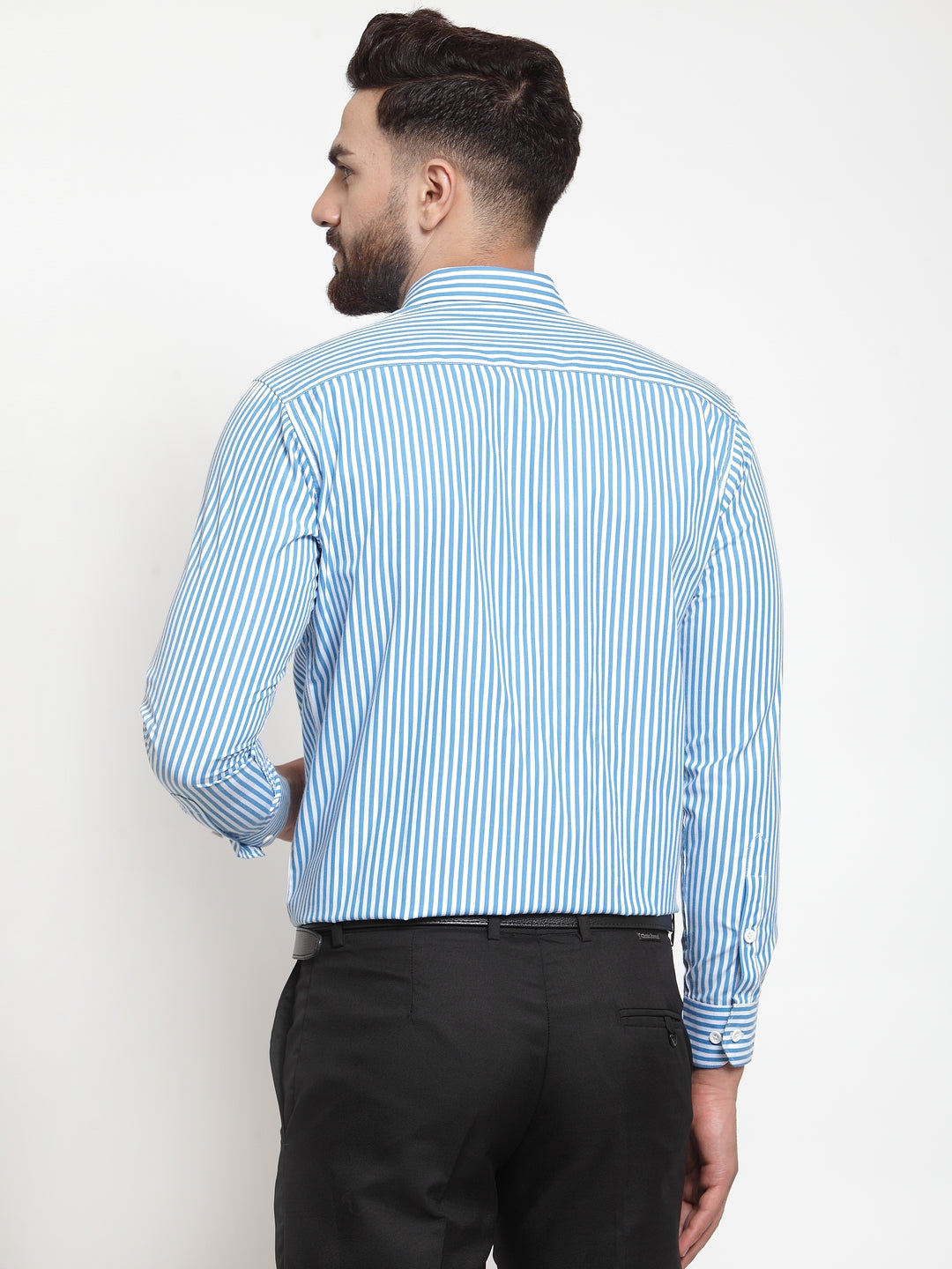 Jainish Blue Men's Cotton Striped Formal Shirts ( SF 735Sky ) - Distacart