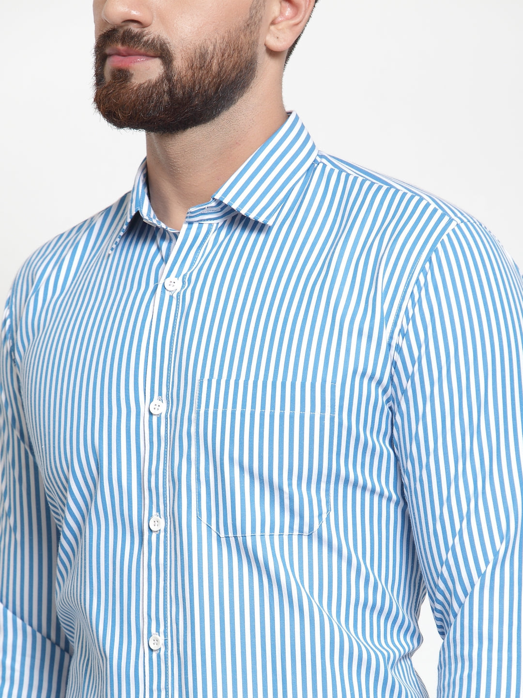 Jainish Blue Men's Cotton Striped Formal Shirts ( SF 735Sky ) - Distacart