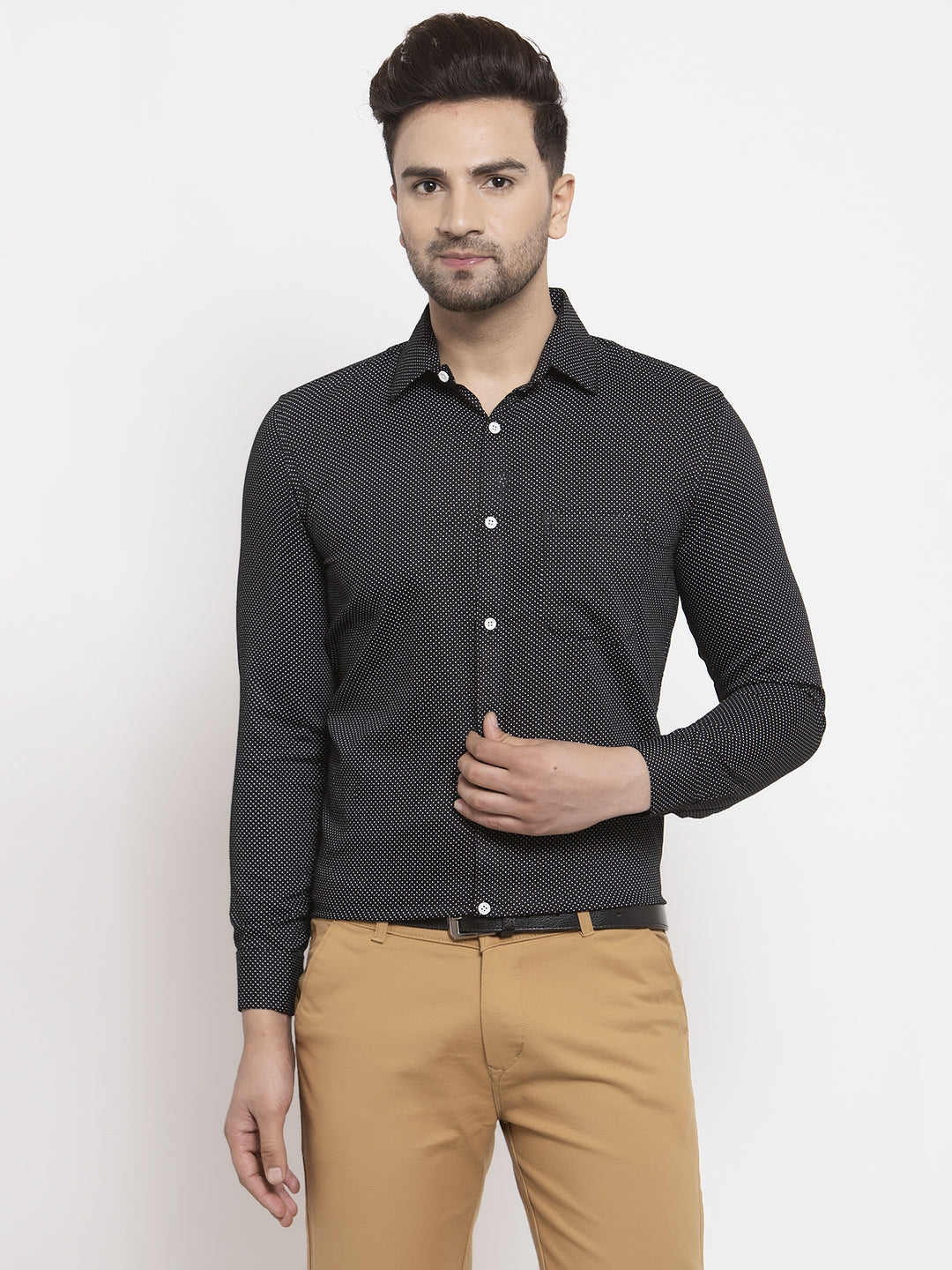 Jainish Black Men's Cotton Polka Dots Formal Shirts ( SF 736Black ) - Distacart