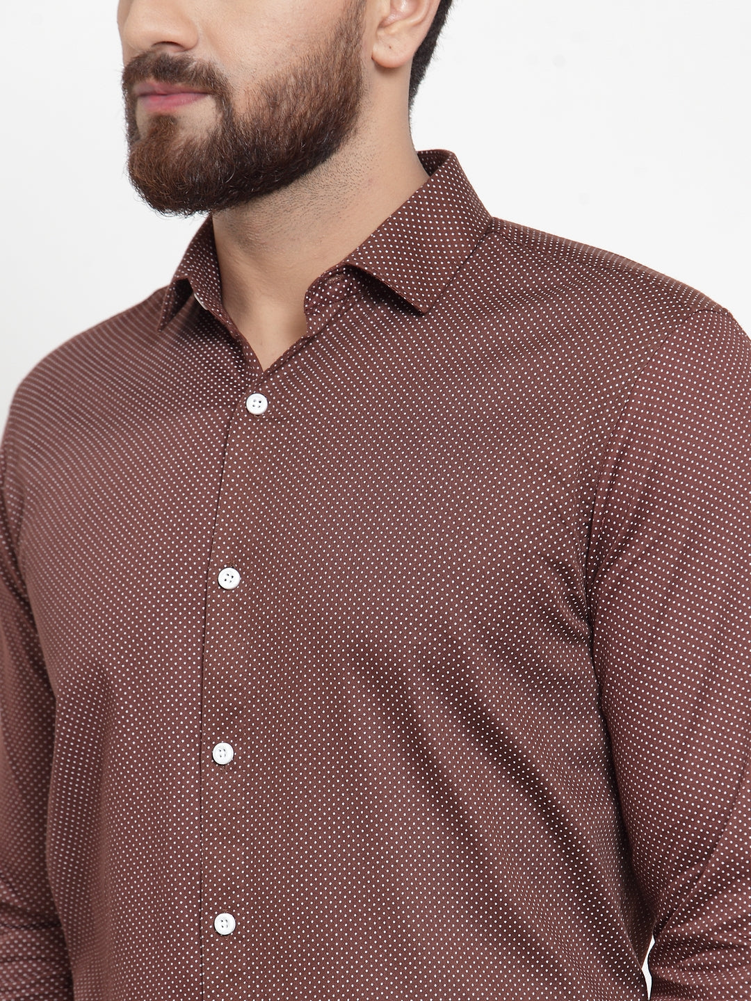 Jainish Brown Men's Cotton Polka Dots Formal Shirts ( SF 736Coffee ) - Distacart